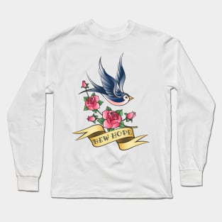 Love Tattoo with Swallow and Branch of Rose Long Sleeve T-Shirt